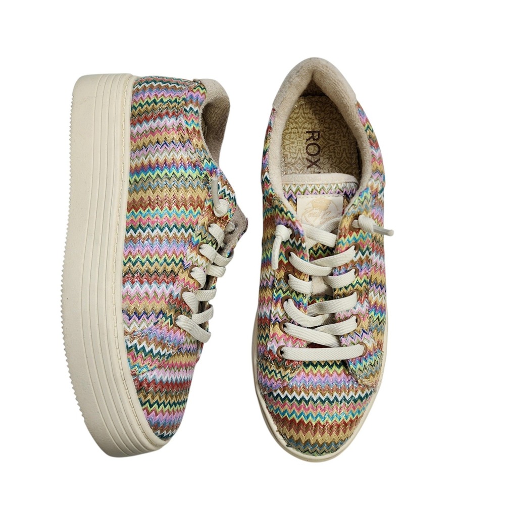 Roxy Womens Sheilahh 2.0 Platform Round Toe Sneakers Size 8.5 Rainbow Woven